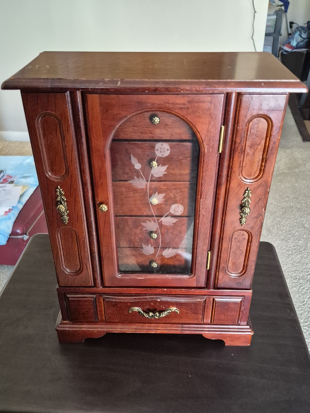 Classic Wooden Jewelry Box Cabinet in Dark Cherry - Picture 2 of 14
